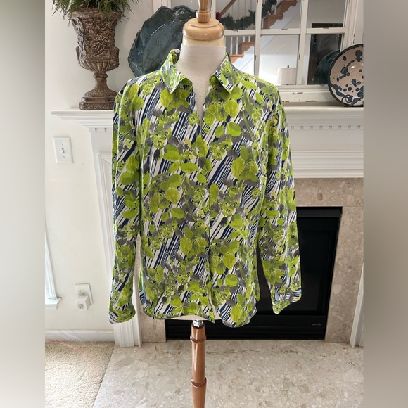 Lafayette 148 New York Tops - Lafayette 148 New York Green and Blue Patterned Blouse